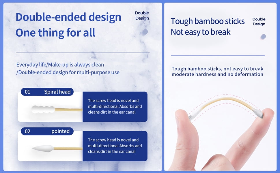 Bamboo Cotton Swabs 200 Count | Eco-Friendly & Pure Cotton Buds | Double Tipped Sticks | 100% Plant-Based & Natural | Perfect for Makeup & Nail Applications, Arts & Crafts