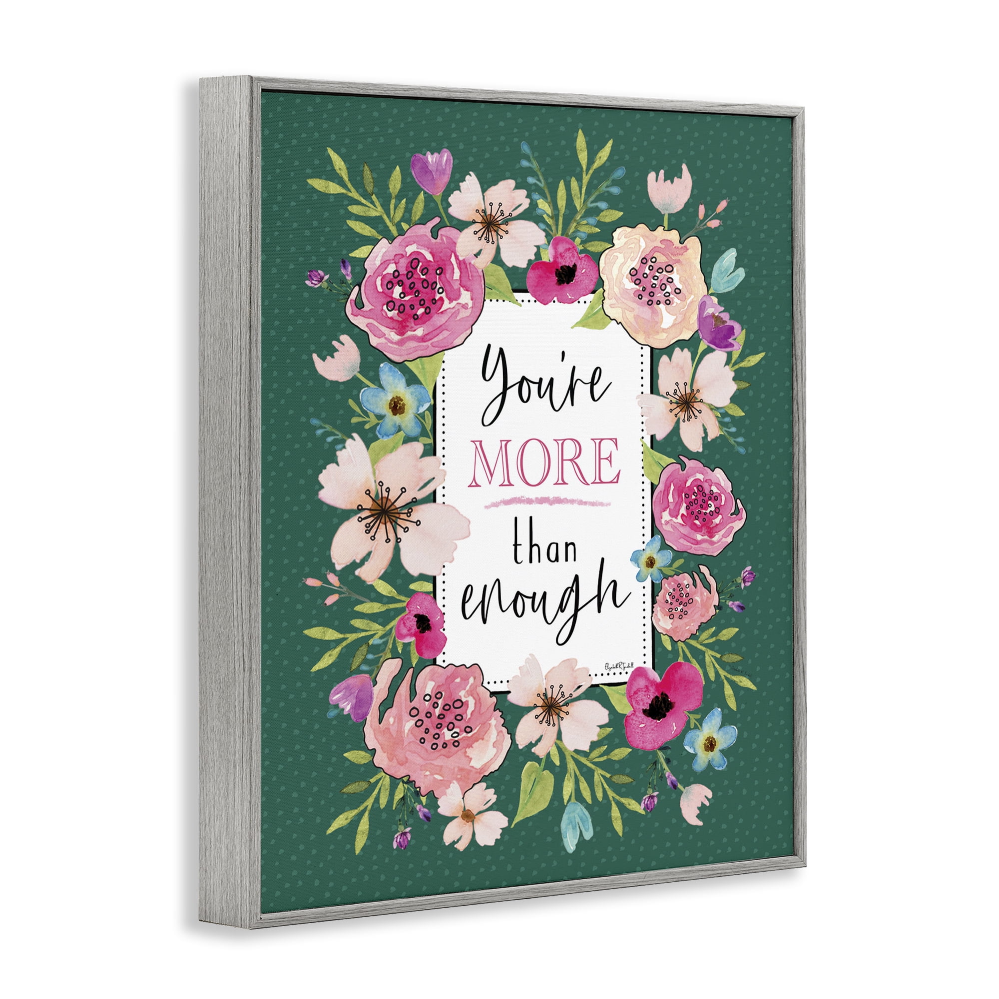 Stupell Industries More Than Enough with Florals Gray Framed Giclee Art, design by Elizabeth Tyndall