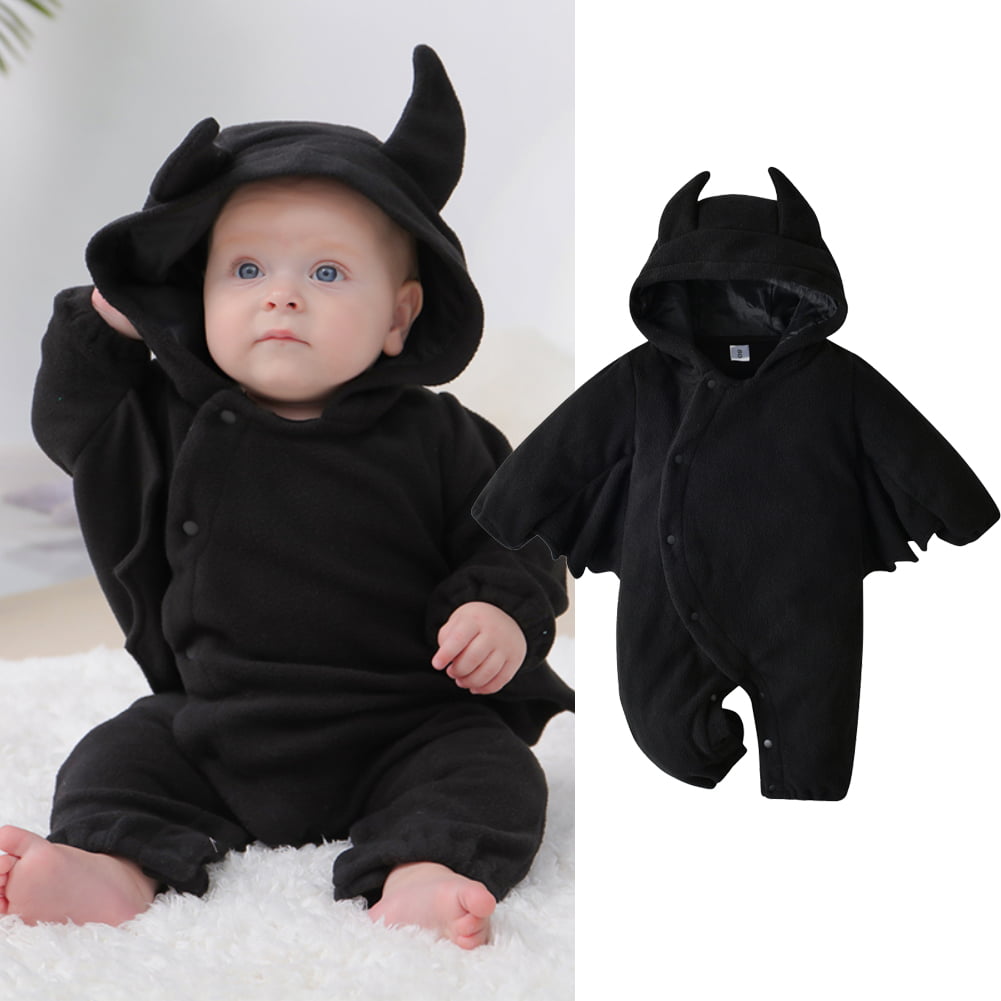Baby Boys Girls Bat Vampire Costume Romper Hat Halloween Fancy Dress Up Outfits 