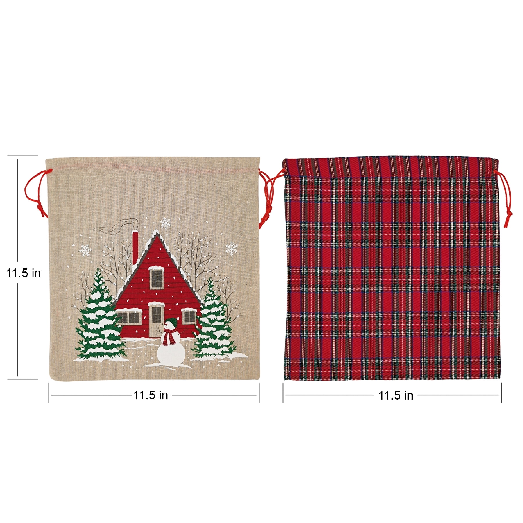 Holiday Time 2 compter sacs en tissu multi couleur avec largeur de cordon 11,5 "par hauteur 11,5" pour le stockage des emballages de Noël