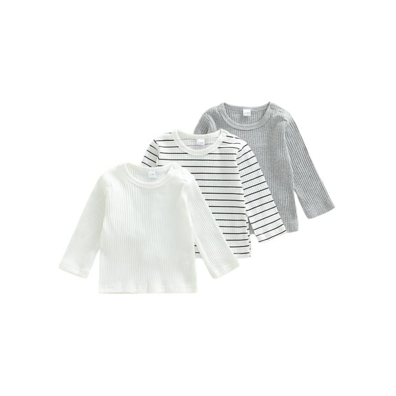 BemeyourBBs 3Pack Infant Baby Girl Boy Long Sleeve Shirts Tops Crew Neck Long Sleeve Ribbed T-Shirts Spring Fall Winter Clothes