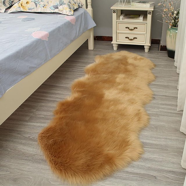 Faux Fur Area Rug Sheepskin Shag Fluffy Fuzzy Grey Rugs for Bedroom Bedside Bed Floor Living Room