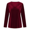 thumbnail image 4 of Velvet Sweatshirt Women V Neck Long Sleeve Casual Pullover Soft Warm Shirts Velvet Tops Fall Outfits for Women Wine 2XL, 4 of 7