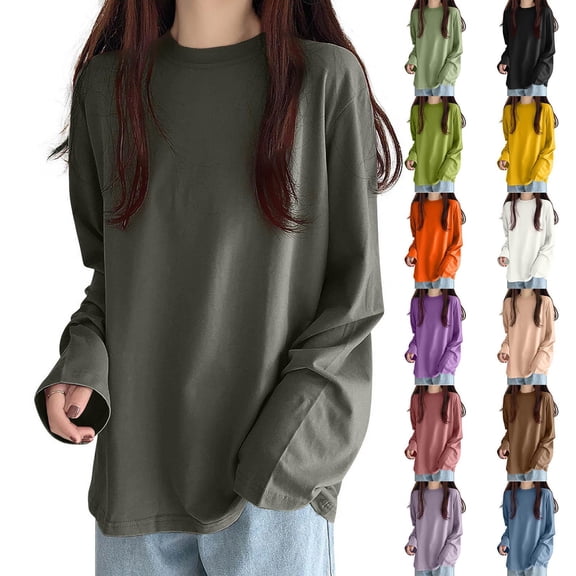 yueewhu Womens Long Sleeve Oversized T Shirts Basic Crewneck Workout Tee Tops 2026 Fall Loose Fit Casual Y2K Clothes (Coffee, L)