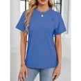 thumbnail image 4 of Timegard Hauts pour Femmes Manches Courtes Col Rond Couleur Unie Blouse Confortable Décontractée Ample T-Shirt Mode Été, 4 of 7