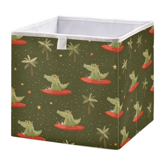 Storage Box Foldable Storable and Easy to Assemble 11.02x11.02x11.02 Inches Open Home Storage Bins Closet Storage Bins Cute Crocodile Seamless