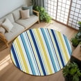 thumbnail image 3 of 8ft Round Rug, Blue Yellow Striped Non-Skid Rubber Backing Large Area Rugs - Living Room Bedroom Home Office, Farmhouse Navy Blue Ombre Stripes Indoor Floor Mat Carpets Washable Rug, 3 of 9