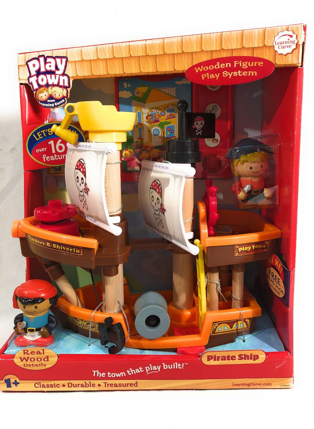 Wooden Figure Play System Learning Curve Play Town Pirate Ship and Pirates Set 