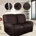 thumbnail image 5 of Loveseat Recliner Cover Leather Look Recliner Loveseat Covers Recliner Sofa Cover for 2 Seater Reclining Couch Spandex Fabric Washable 6 Pieces (2 Seater, 01 Chocolate), 5 of 14