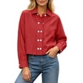 thumbnail image 3 of HongQid Womens Cropped Shirt Jacket Collared Double Button Long Sleeve Lightweight Outerwear Tops Ladies Trendy Clothes Solid Casual Shirts Shacket Spring Fall Outfits, 3 of 7
