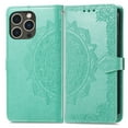 thumbnail image 2 of SaniMore for iPhone 14 Pro 6.1" 2022 Wallet Case with Embossed Mandala PU Leather Flip Protection Wrist Strap Credit Card Holder Pocket Kickstand Shockproof Case for iPhone 14 Pro 6.1" 2021, Green, 2 of 8