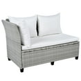 thumbnail image 3 of 5-Piece L-Shaped Outdoor Sectional Sofas Couch, PE Wicker Patio Furniture Conversation Sets with 2 Extendable Side Tables and 1 Dining Table for Backyard, Deck, White, 3 of 10