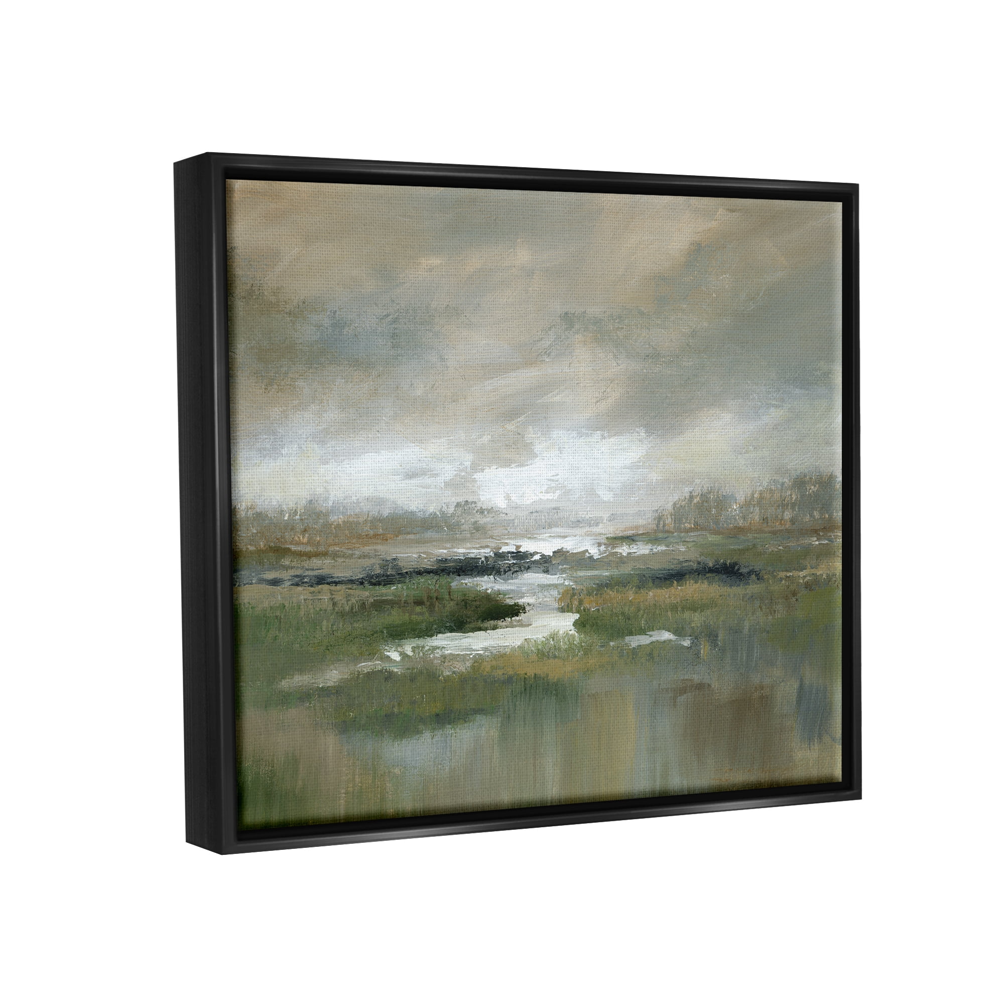 Stupell Industries Rural Stream Nature Landscape Landscape Painting Black Floater Framed Art Print Wall Art