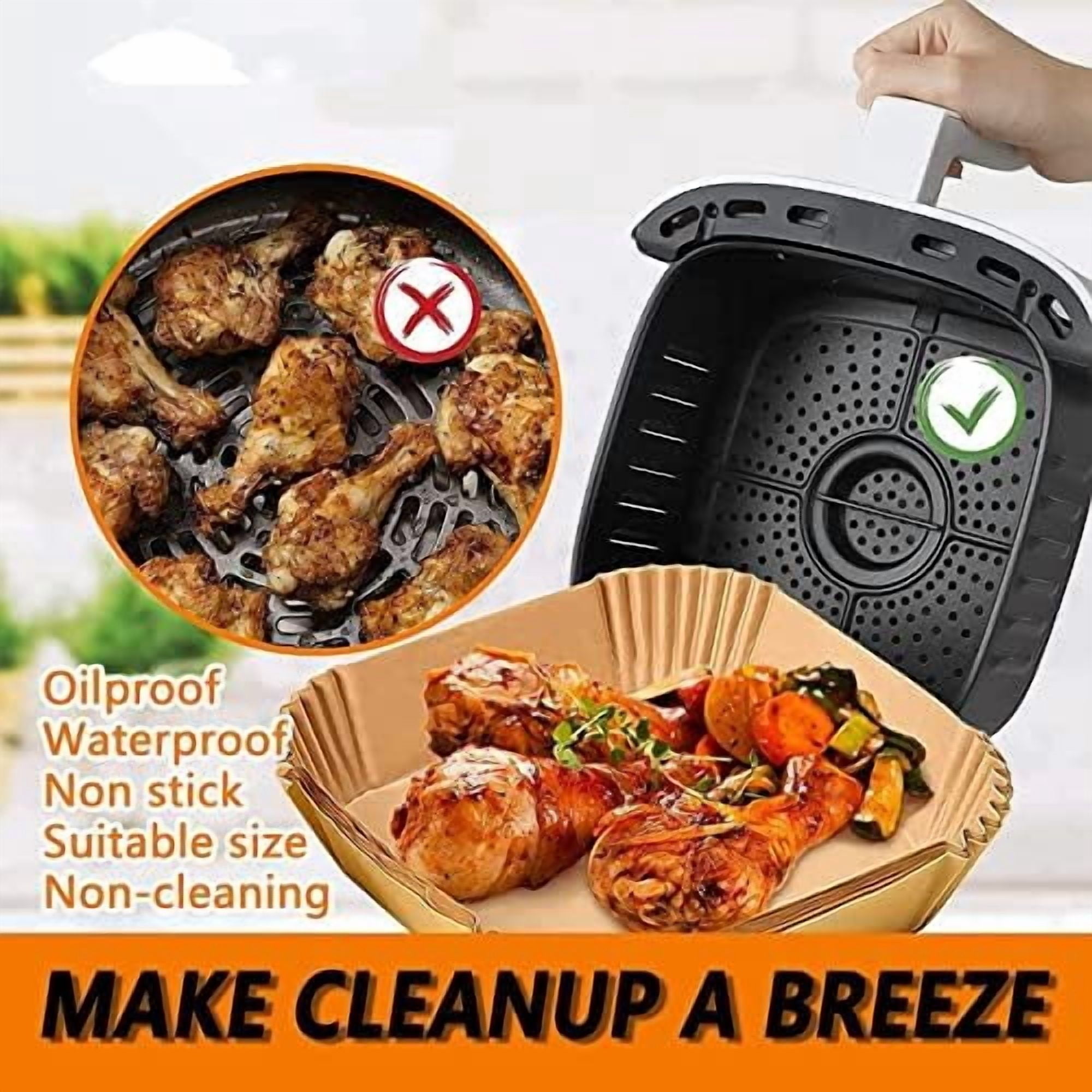 Air Fryer Liners Disposable, Large Airfryer Liners 10 Inch Square, Non-stick Air Fryer Paper Liners Oil Resistant, Waterproof Air Fryer Parchment Paper Liners for Roasting Microwave