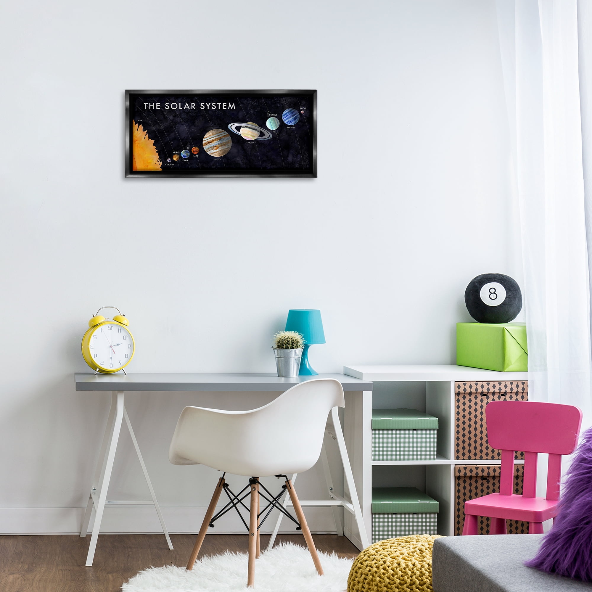Stupell Industries Educational Solar System Astrology & Stars Painting Black Floater Framed Canvas Art Print Wall Art, 25 x 11