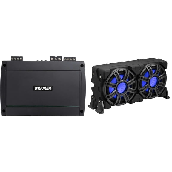 Kicker 51MWLE104 - MWE 10-Inch Loaded Premium Marine Sub Encl w/ Passive Radiator 4ohm & 48KXMA8004 Marine Amp Bundle