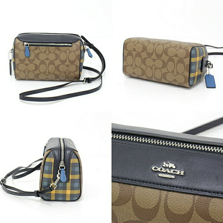Authenticated used Coach Coach Signature Gingham Check Print Bennett Crossbody Factory Line Navy / Khaki Multicolor PVC Coated Canvas Leather F76630