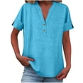 thumbnail image 4 of Babysbule Women's V Neck Button Up Cotton Linen Blouse, Casual Short Sleeve Loose Fit Tunic Top for Summer and Spring Daily Wear, 4 of 6