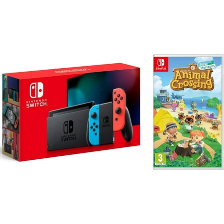 New Nintendo Switch Neon Red/Blue Joy-Con Improved Battery Life Console Bundle with Animal Crossing: New Horizons NS Game Disc - 2020 Best (Best Nintendo Switch Color)