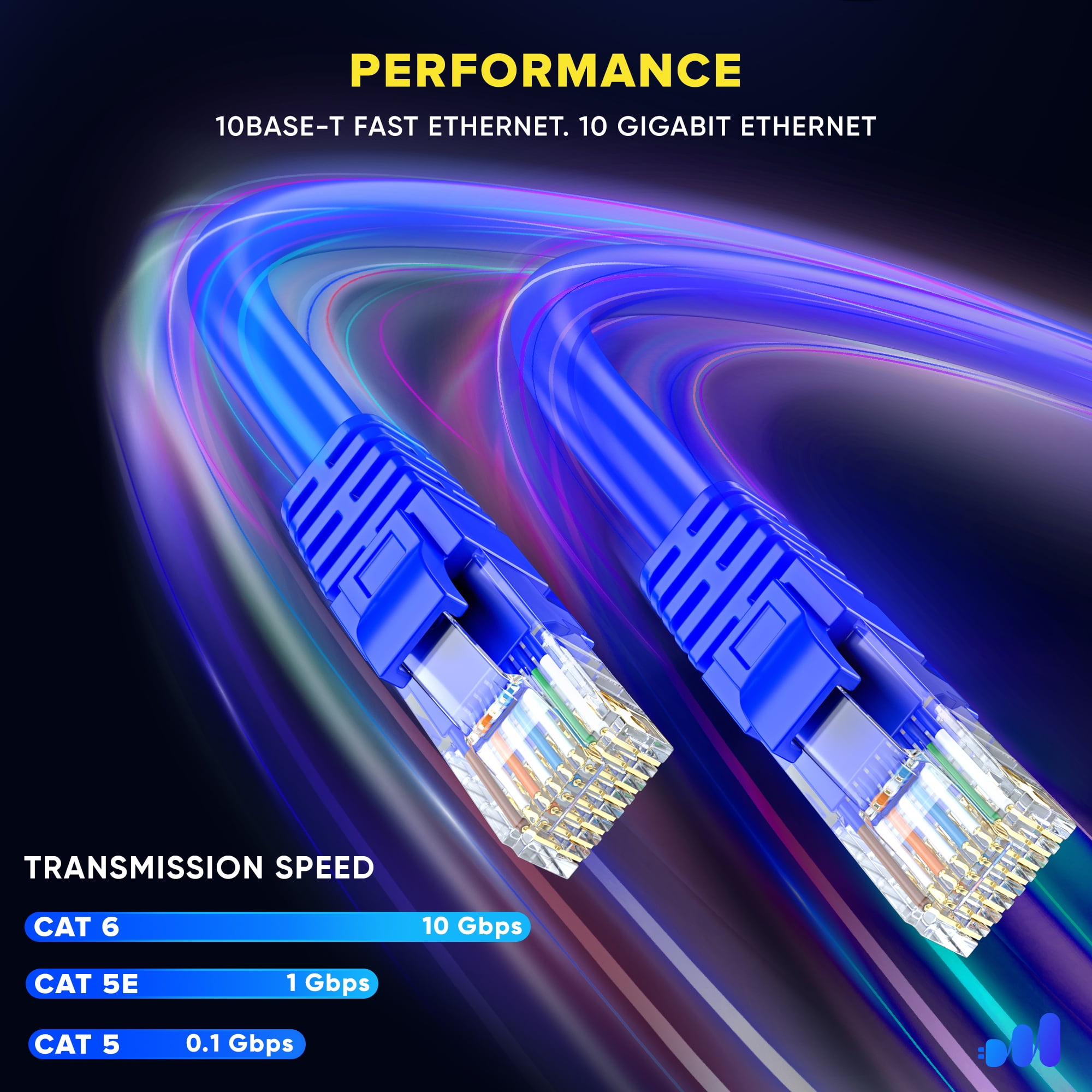 Maximm Cat 6 Ethernet Cable 3 ft (20-Pack) - High-Speed LAN Cable, Internet Cable, Patch Cable, and Network Cable - UTP, 10Gbps, 550MHz Ethernet Cord - Blue
