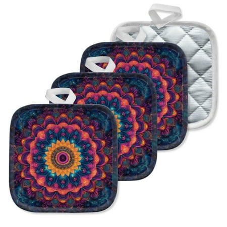 

4Pcs Pot Holder for Kitchen Petal-Like Shapes Mandala Style Art Composition Square Heat Resistant Hotpads 8x8in Non Slip Dirt-Proof Kitchen Cook Oven Potholders Machine Washable