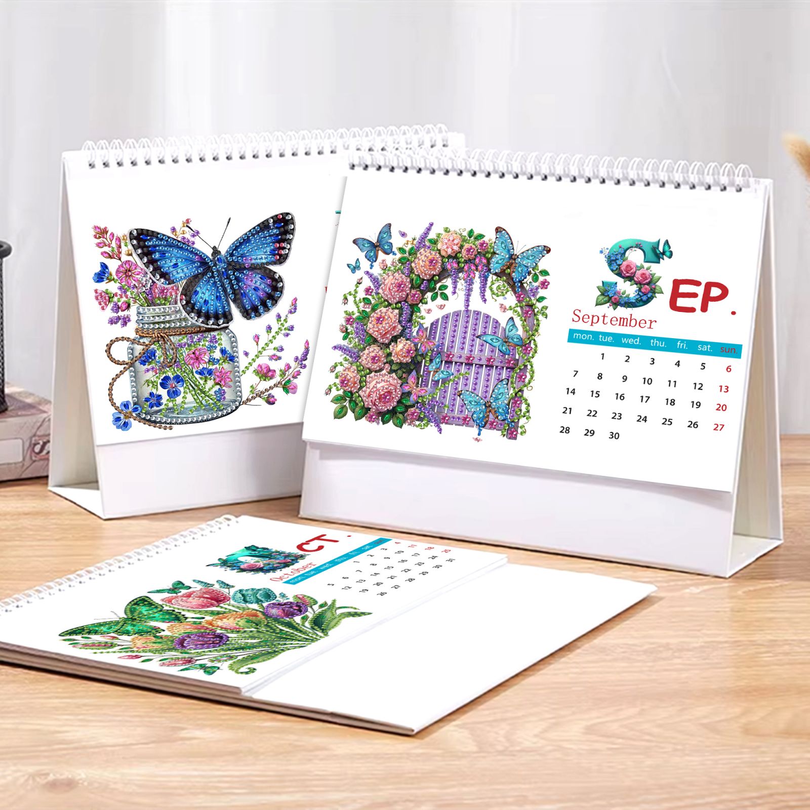 FLOPESN 2026 DIY Diamond Art Painting Desk Calendar,Thick Paper Monthly Flip Tabletop Calendar with To Do List for Home Office Planning-Butterfly