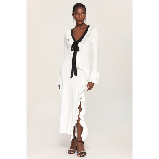 Vestido Yuhie Maxi de manga larga con cuello en V y volantes para mujer