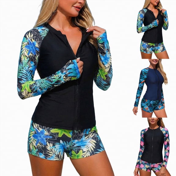 vigerkar 2 Piece Rash Guard for Women - Long Sleeve Swimsuit with Shorts UPF 50 Zipper Swim Shirt (Pink, S)