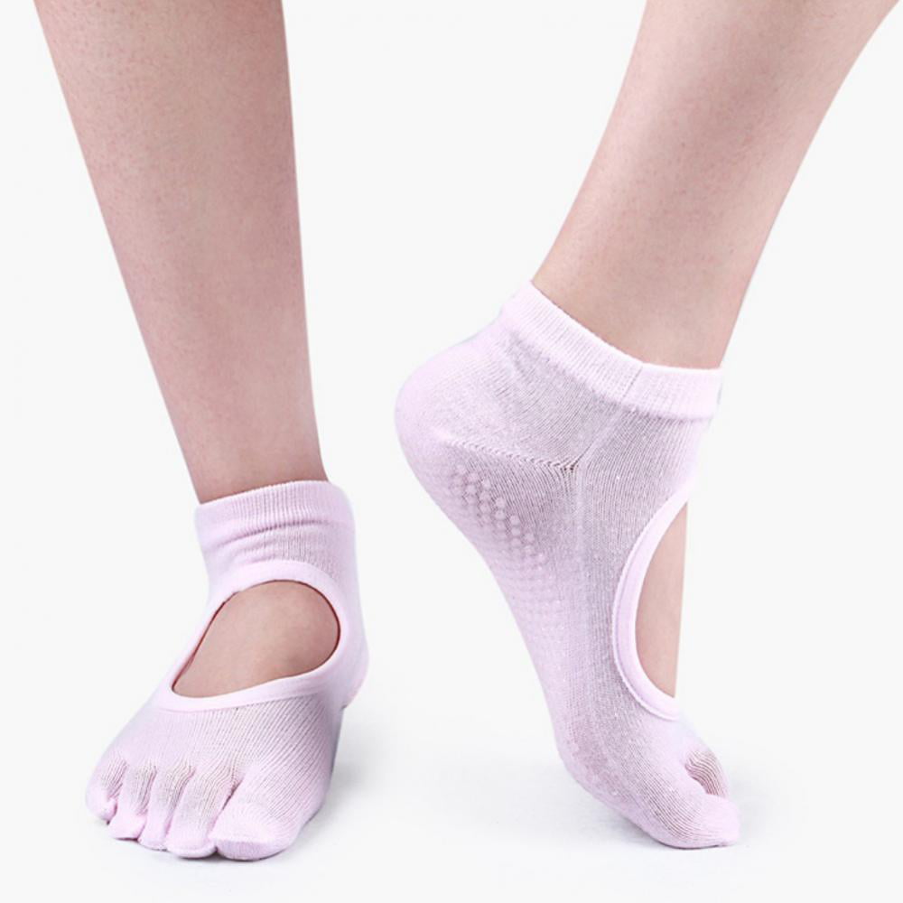 Yoga Socks Women Non Slip Anti-Skid Pilate Grip Socks 1 Pair Pink & 1 Pair Black 