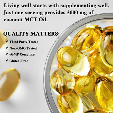 Coolkin MCT OIL Capsules 3000mg -Weight Loss,Digestive Support,Brain,Skin Health 120pcs (1/3/5 Pack)