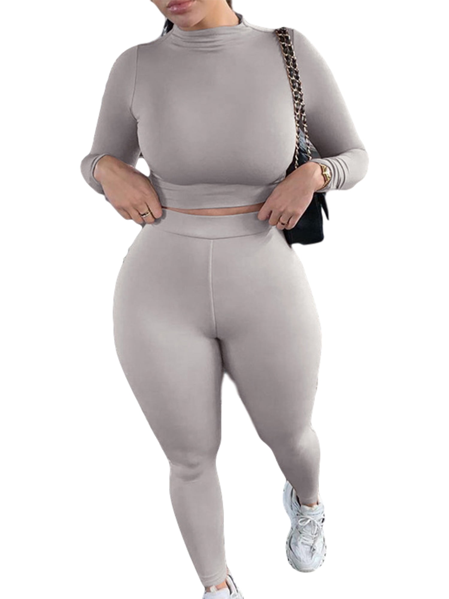 Women Long 2 Piece Outfits Round Neck Long Sleeve Pullover Top and Long Pants Tracksuit Set 
