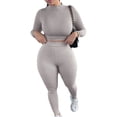 thumbnail image 2 of KOMOO 2Pcs Women Bodycon Tracksuit Outfits Long Sleeve Crop Top High Waist Yoga Leggings Elastic Workout Sets, 2 of 3