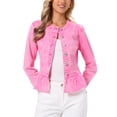 thumbnail image 4 of INSPIRE CHIC Women's Denim Jackets Button Down Peplum Hem Long Sleeves Cropped Jean Jackets Washed Pink M, 4 of 6