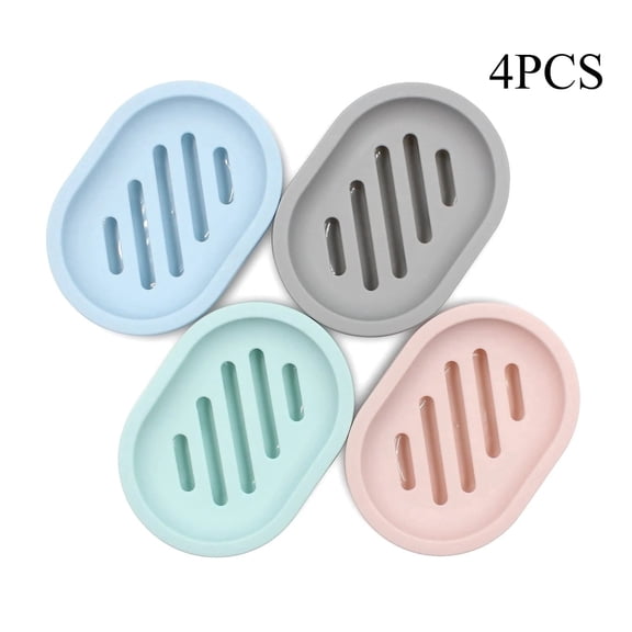 4-Pack Silicone Soap Dish, Drainable Easy Clean Holder Prevents Mushy Soap