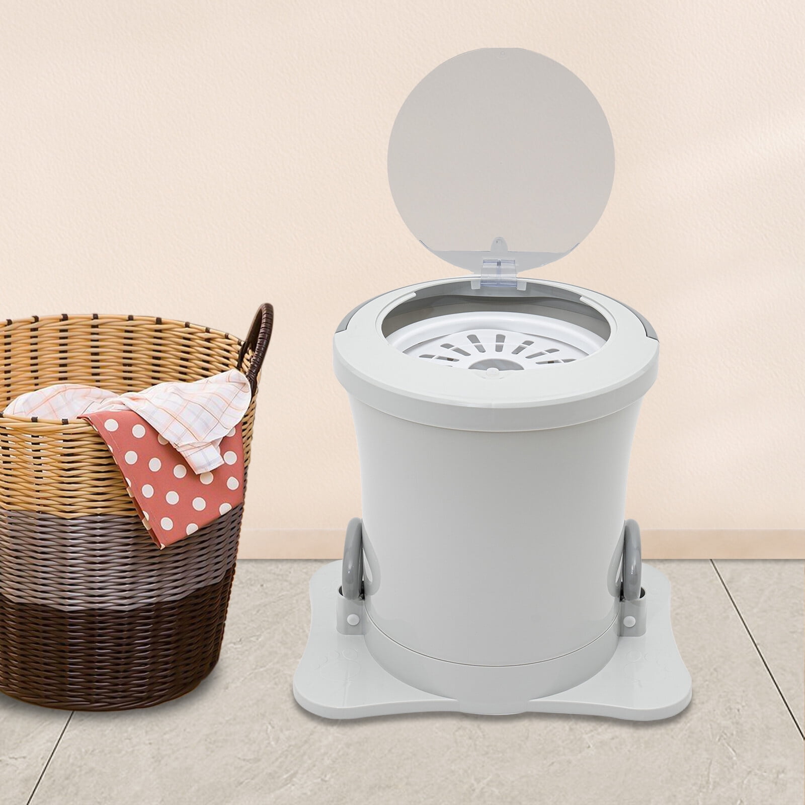 Modern Round White Machine Portable Foot Operated Non-Electric Dehydrator Compact Washer Spin Dryer