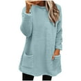 thumbnail image 3 of Feancey Fuzzy Pajamas for Women Long Sleeve Crewneck Thermal Tops Winter Warm Fleece Pullover Sweatshirts Comfy Loose Loungewear with Pockets Sky Blue L, 3 of 5