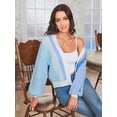 thumbnail image 3 of Womens Long Sleeve Sweater Casual Loose Knit Cardigan Multicolor Top Blue 2XL, 3 of 5