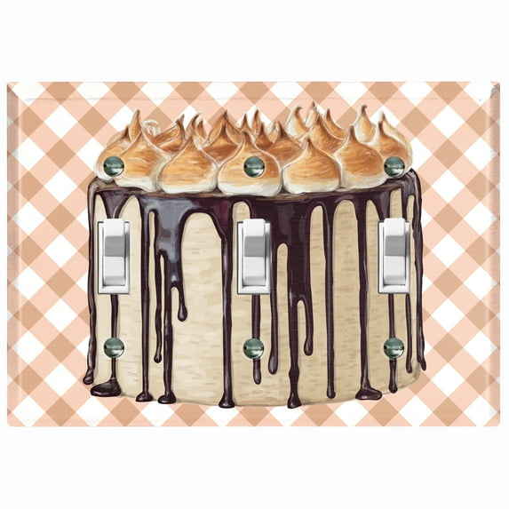 Metal Light Switch Wall Plate Outlet Cover (Vanilla Chocolate Roasted Marshmellow Cake - Triple Toggle)