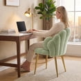 thumbnail image 2 of Ktaxon Vanity Makeup Chair with Teddy Velvet, Shell Design Accent Desk Chair with Lumbar Pillow and Gold Legs, Office Seating for Women Green, 2 of 11