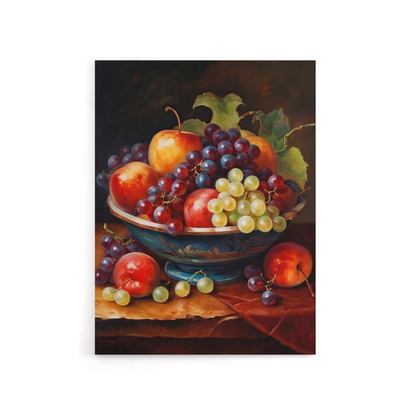 Classical Still Life Fruit Bowl Kitchen Decor Canvas Wall Art Print 18X24"