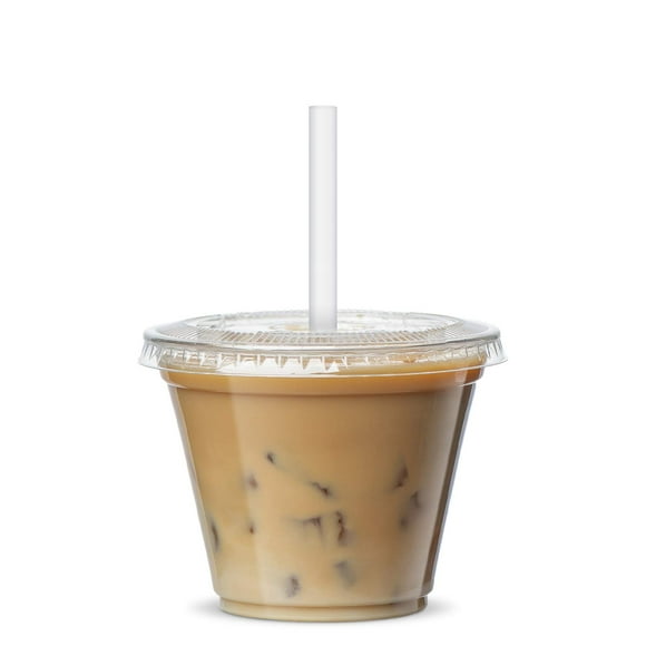Comfy Package [9 oz. - 100 Count Clear Plastic Cups With Lids, Disposable Coffee Cups with Flat Lids - Ideal for Cold Beverages, Smoothies, and To-Go Drinks