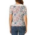 thumbnail image 3 of INSPIRE CHIC Women's Peter Pan Collar Chiffon Floral Top Puff Sleeve Blouse M Grey Purple, 3 of 5