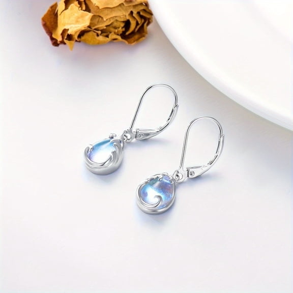 YYKihy Silver Teardrop Earrings With Light Blue Gemstone Elegant Dangle Earrings For Women (Pair)