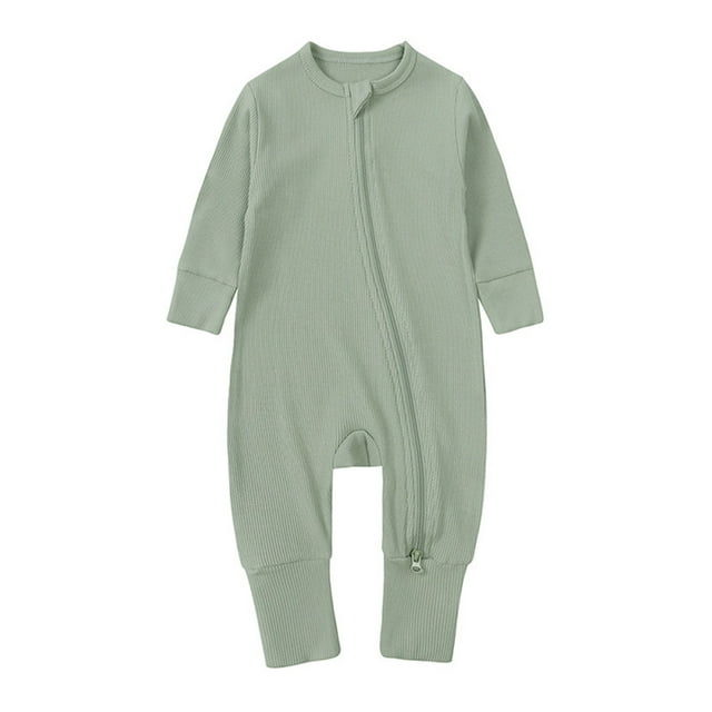 EDFBUYKRS Baby Ribbed Pajamas Girls Boys Zipper Long Sleeve Romper Jumpsuit