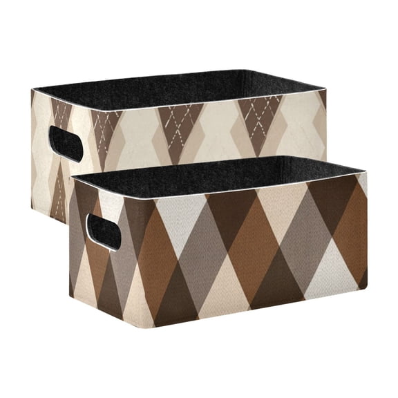 2 Pack Living Room Bed Room Felt Storage Baskets Boxes Foldable Organizer With Handles Brown brown Beige