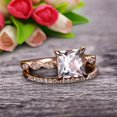 thumbnail image 2 of 2.25 Carat 6mm Princess Cut Morganite 10k Rose Gold Wedding Set Engagement Ring Art Deco Stacking Matching Wedding Band, 2 of 6