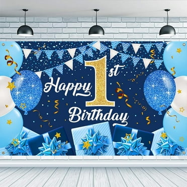 Boys 1st Birthday Backdrop 5.9x3.6ft Hanging Banner Party Decorations Happy Birthday Banner Decorations 1st Birthday Banner Decorations for Girls Boys First Birthday Party Decor