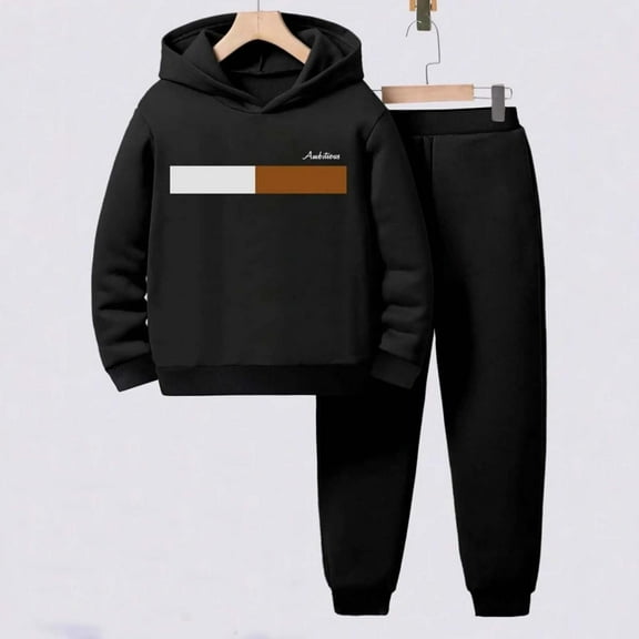 Likimi Toddler Kids Boys Outfit Set Cartoon Print Long Sleeve Hoodie With Jogger Pants 2Pcs Casual Loose Soft Fall Winter Clothing Set Size 3-4 Years Black