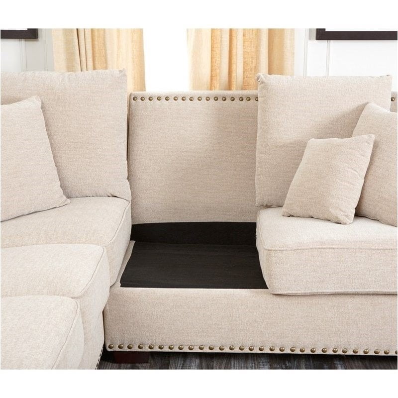 Bowery Hill Fabric Nailhead Sectional Sofa In Sandstone Walmart Com Walmart Com
