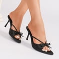 thumbnail image 6 of On feet & in love Women's Satin Pointed Toe Stiletto Mules - Strappy Bow Detail Slip-On Dress Sandals,Black, 6 of 7